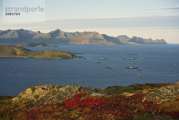 Insel Senja angesehen  von Sommeroy  in der Nähe von Tromso  arktische Norwegen  Skandinavien  Europa