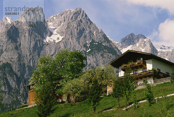 Typisches Chalet  mit Bergen  im Bereich Werfern Österreich  Europa