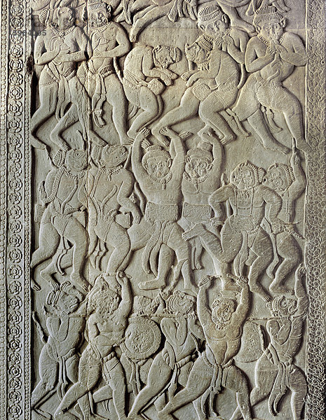 Stuck-Reliefs mit Szenen aus dem Ramakian  Angkor Wat  Angkor  UNESCO Weltkulturerbe  Kambodscha  Indochina  Südostasien  Asien