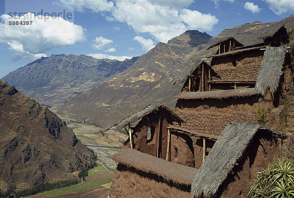 Gemeinschaft Essen Lagerhäuser an eine Inka-Stätte in der Urubamba-Tal  Pisac  Peru  Südamerika