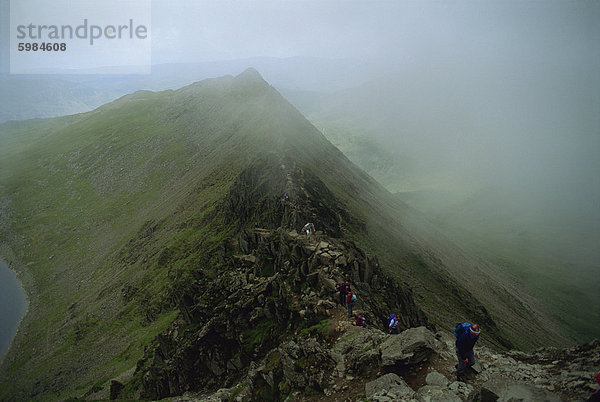 Wanderer auf schreitenden Rand  vom Helvellyn  Lake District-Nationalpark  Cumbria  England  Vereinigtes Königreich  Europa