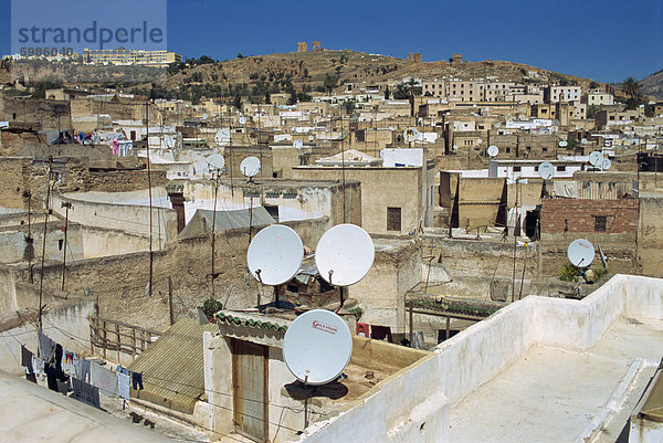 Satellitenschüsseln in der alten Stadt oder Medina  Fez  Marokko  Nordafrika  Afrika