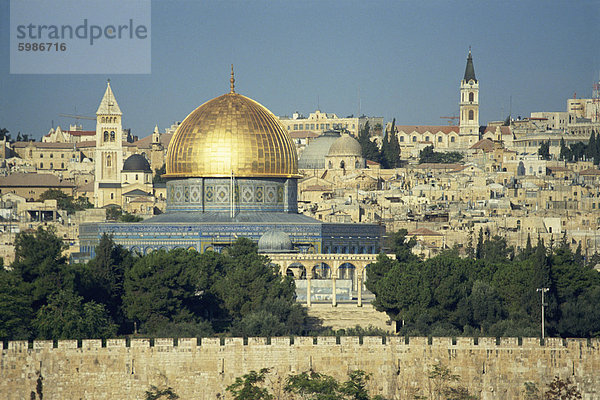 Kuppel des Rock und Tempelberg vom Ölberg  UNESCO-Weltkulturerbe  Jerusalem  Israel  Naher Osten