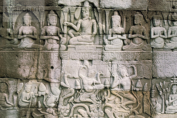 Detail des Reliefs  Bayon  Angkor  UNESCO Weltkulturerbe  Siem Reap  Kambodscha  Indochina  Südostasien  Asien