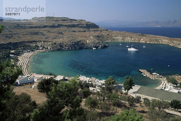 Hafen Europa sehen Strand Stadt Ehrfurcht Dodekanes Akropolis Griechenland Lindos Rhodos