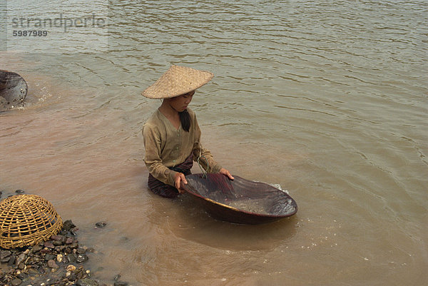 Gold-panning in der Mekong-Fluss  Laos  Indochina  Südostasien  Asien