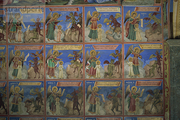 Detail der Mauer gemalte Kloster Rila-Kloster  UNESCO Weltkulturerbe  Bulgarien  Europa