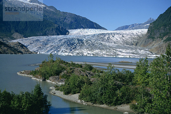 Gletscher fließen von der Juneau Icefield zum See Eisstausee  Alaska  Vereinigte Staaten von Amerika  Nordamerika