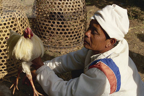 Mann mit Hahn  in hohem Grade taxiert kämpfen Vogel  Bali  Indonesien  Südostasien  Asien