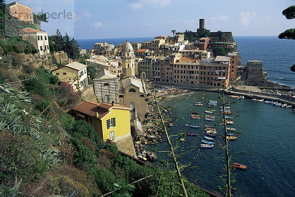 Blick auf die Burg  Vernazza  Cinque Terre  Weltkulturerbe  italienische Riviera  Ligurien  Italien  Europa