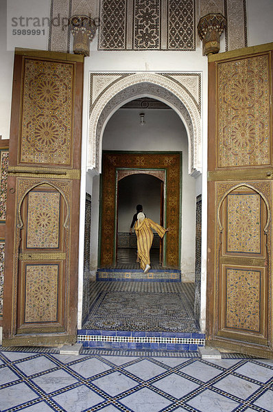 La Bahia Palace erbaut gegen Ende des 19. Jahrhunderts von dem Architekten El Haj Mohammed el Mekki gemäß den Anweisungen des Ba Ahmed  Medina  Marrakesch  Marokko  Nordafrika  Afrika