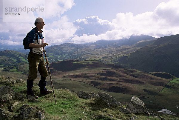 Hill Walker in der Snowdonia-Nationalpark  Gwynedd  Wales  Vereinigtes Königreich  Europa