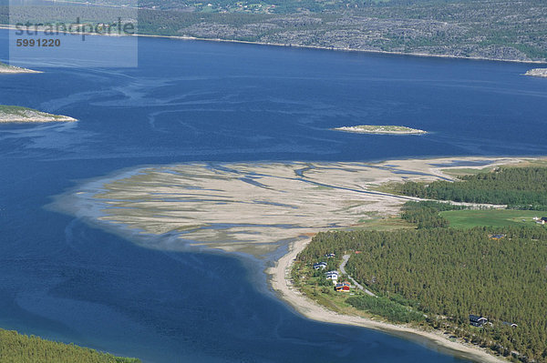 Delta Sand an der Flussmündung  Kvaenangen Sorfjord  Nord-Norwegen  Skandinavien  Europa
