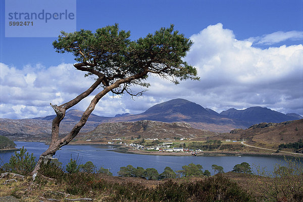 Blick über See und Berge  Loch Shieldaig  Shieldaig  Wester Ross  Highlands  Schottland  Vereinigtes Königreich  Europa