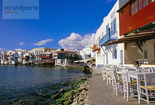 Uferpromenade von Little Venice Viertel  Mykonos  Cyclades Islands  Griechenland  Mittelmeer  Europa