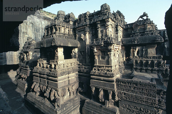 Felsen-schneiden Kailasa-Tempel  Ellora  UNESCO-Weltkulturerbe  nahe Aurangabad  Maharashtra  Indien  Asien