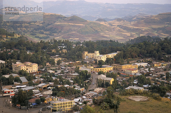 Luftbild der Stadt entnommen Goha Hotel  Gondar  Äthiopien  Afrika