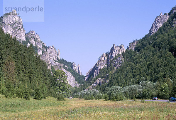 Tiesnavy Pass mit landschaftlich felsige Grate  Eintritt ins Vrátna Dolina (Tal)  im Herzen des Wander- und Skigebiet in Mala Fatra Gebirge Mala Fatra Gebirge  Slowakei  Europa