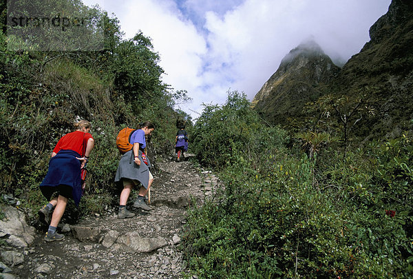 Touristen Wandern  Dead Woman Pass  Inka Trail  Peru  Südamerika