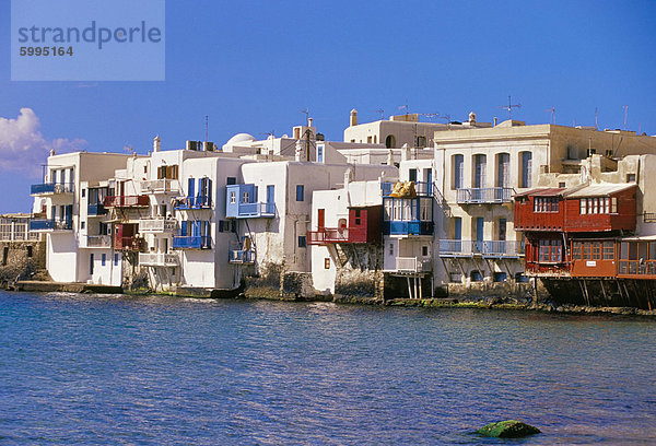 Uferpromenade von Little Venice Viertel  Mykonos  Cyclades Islands  Griechenland  Mittelmeer  Europa