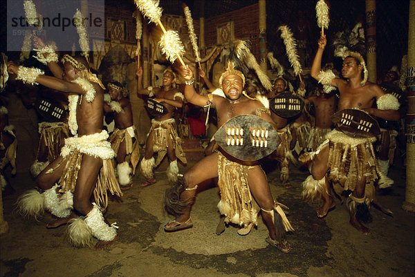 Zulu-Tänze auf eine kulturelle Show in Shakaland  Südafrika  Afrika