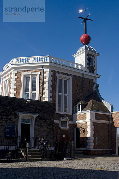 Die ursprüngliche Royal Observatory aus 1675 und Website von der Prime Meridien (Breitengrad 00  ab Punkt der Weltzeit  Greenwich Park  Greenwich  London  England  Vereinigtes Königreich  Europa
