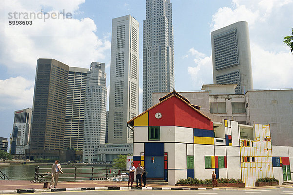 Wolkenkratzer auf die Skyline von der South Bridge Road  Singapur  Südostasien  Asien