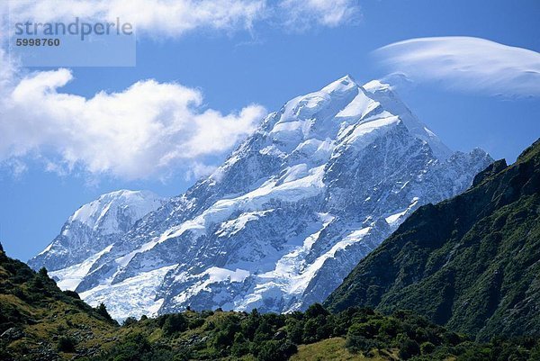 Mount Cook  am 3755m  der höchste Berg in n.z  Canterbury  Südinsel  Neuseeland  Pazifik