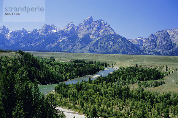 Der Snake River durchschneiden Terrasse 2000m unten Gipfeln  Grand-Teton-Nationalpark  Wyoming  USA  Nordamerika