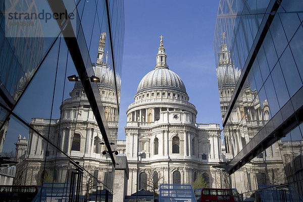 Europa  Glas  Wand  Großbritannien  London  Hauptstadt  Spiegelung  Kathedrale  St. Pauls Cathedral  England