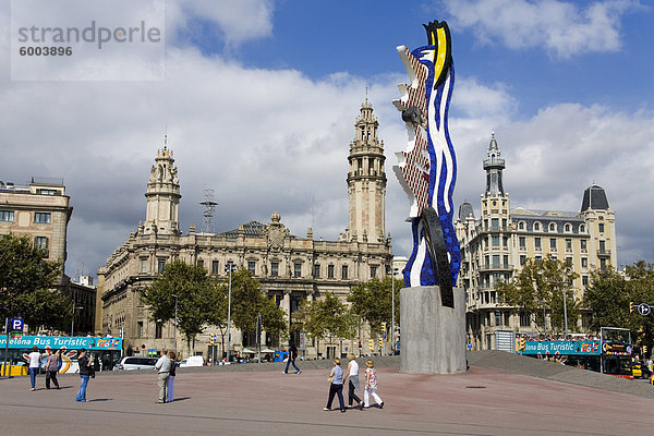Barcelonas Kopf Skulptur von Roy Lichtenstein in Port Vell  Barcelona  Katalonien  Spanien  Europa