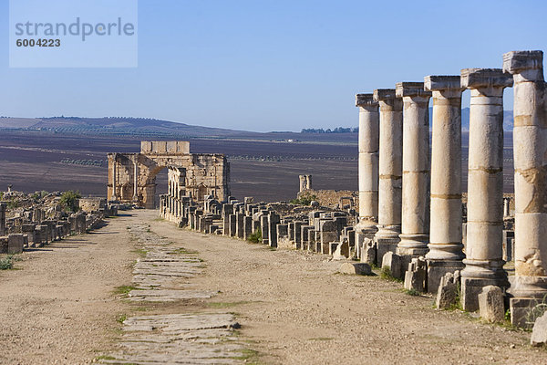 Triumphbogen  römische Ruinen  Volubilis  UNESCO Weltkulturerbe  Marokko  Nordafrika  Afrika