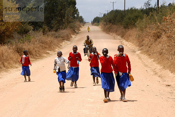 Schulkinder Uniform auf Dirt Road  Tansania  Ostafrika  Afrika