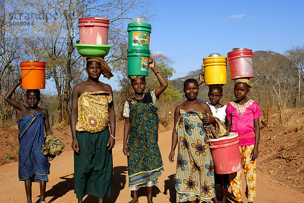Gruppe von Frauen tragen von Wasser auf Kopf  Tansania  Ostafrika  Afrika