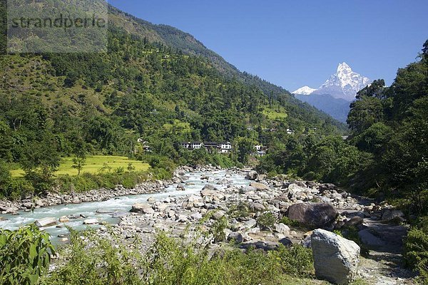 Modi Flusstal mit Blick auf den Machhapuchhare (Schwanzflosse)  trek von Ghandruk nach Nayapul  Annapurna Sanctuary-Region  Nepal  Asien