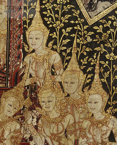 Wandgemälde zeigen himmlische Gottheiten  Thailand  Südostasien  Asien