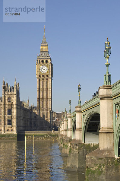 Europa Großbritannien Gebäude London Hauptstadt Parlamentsgebäude groß großes großer große großen Big Ben England Westminster Bridge