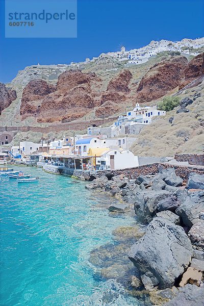 Europa über Steilküste hoch oben Ignoranz Dorf angeln Santorin Kykladen Griechenland Griechische Inseln Oia Ia