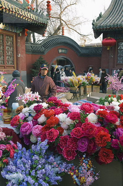 Dekorationen auf einer Messe Tempel  Donyue Tempel während Chinesisch Neujahr Spring Festival  Peking  China  Asien