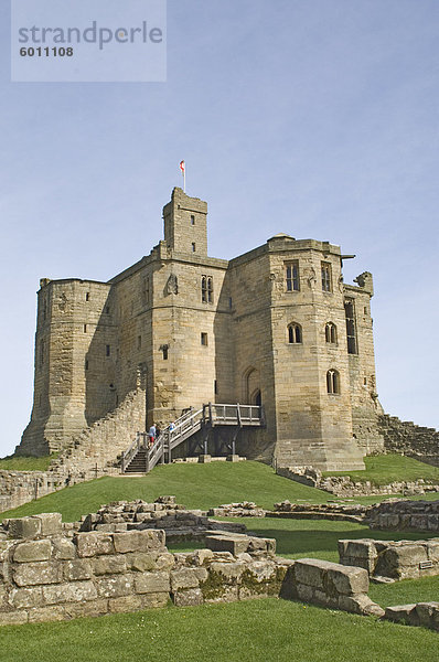 Der Bergfried  Warkworth Castle  Northumbria  England  Vereinigtes Königreich  Europa