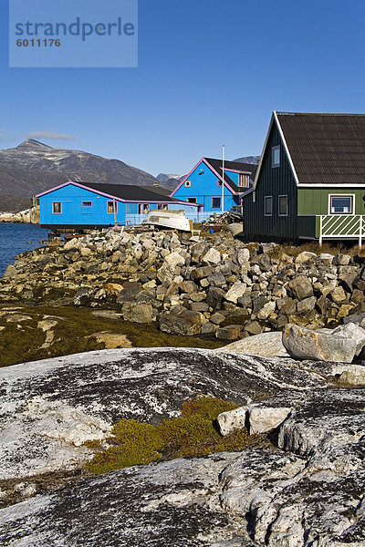 Colorful houses  Port of Nanortalik  Island of Qoornoq  Province of Kitaa  Southern Greenland  Kingdom of Denmark  Polar Regions