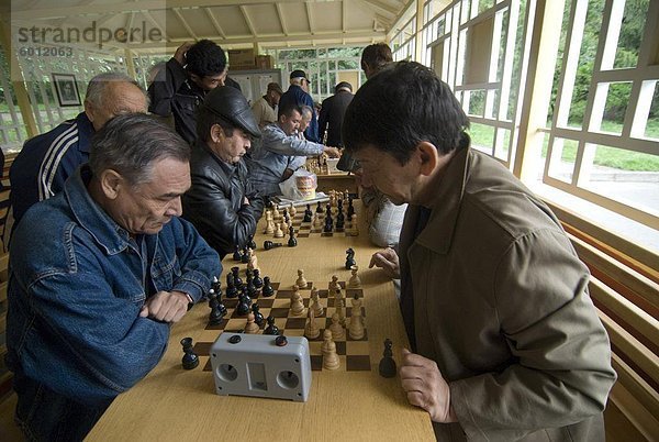 Männer spielen Schach  Almaty  Kasachstan  Zentralasien  Asien