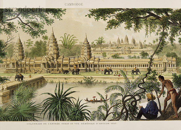 Kupferstich von Angkor Wat von Exploration de L'Indo-Chine von Delaporte  Kambodscha  Indochina  Südostasien  Asien