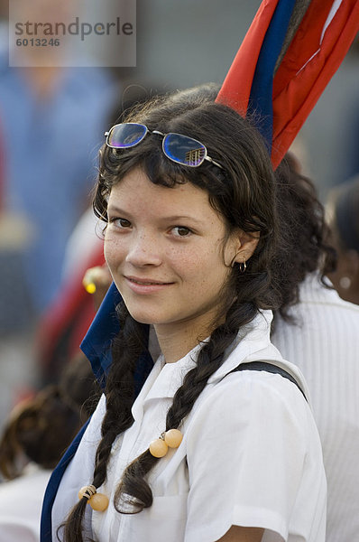 Mädchen bei einem Protest  Havanna  Kuba  Westindische Inseln  Mittelamerika