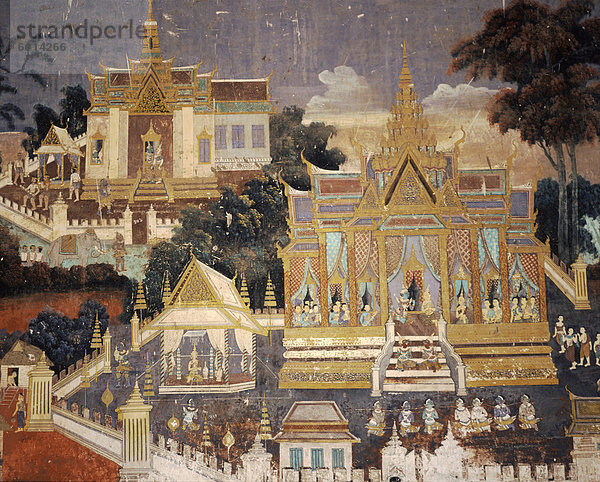 Wandbild Royal Palace  in der Silber-Pagode-Tempel  Phnom Penh  Kambodscha  Indochina  Südostasien  Asien