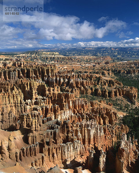 Zinnen und Felsformationen  verursacht durch Erosion und bekannt als The Silent City  gesehen vom Inspiration Point  in Bryce Canyon Nationalpark  Utah  Vereinigte Staaten von Amerika  Nordamerika