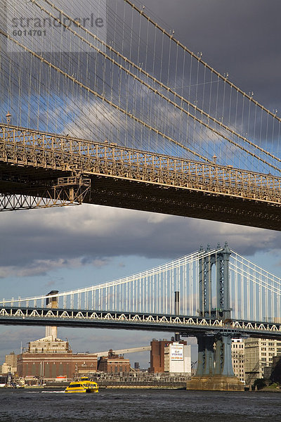 Brooklyn Bridge und Brooklyn Heights Skyline von Lower Manhattan  New York City  New York  Vereinigte Staaten  Nordamerika angesehen