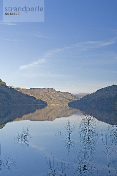 Blick nach Norden über See Thirlmere  vergrößert eine Talsperre am nördlichen Ende den See der Manchester  Lake District-Nationalpark  Cumbria  England  Vereinigtes Königreich  Europa mit Wasser versorgt