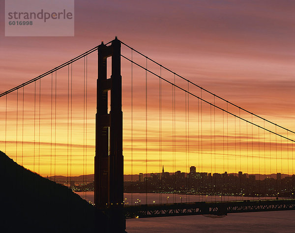 Skyline Skylines Amerika Sonnenaufgang Großstadt Hintergrund Nordamerika Verbindung Kalifornien Golden Gate Bridge San Francisco