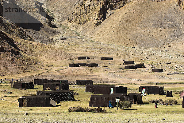 Sommer Jurten im Lager von Aimaq Halbnomaden  zwischen Chakhcharan und Marmelade  Pal-Kotal-i-Guk  Afghanistan  Asien